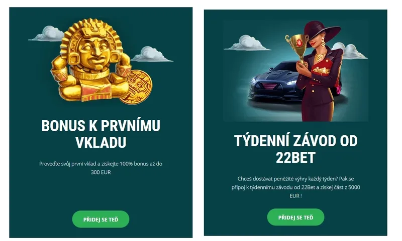 Bonus k prvnímu vkladu v 22bet Casino