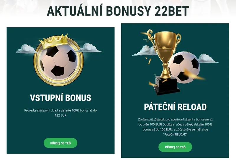 Bonus k prvnímu vkladu v 22bet Casino