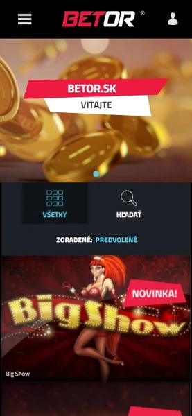 Mobilná verzia Betor Casino