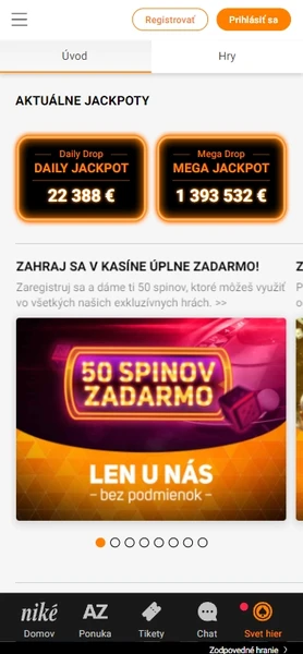 Mobilná verzia Niké Casino
