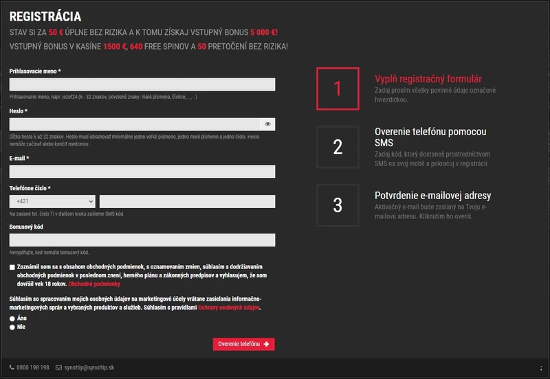 SYNOTTIP casino registracia