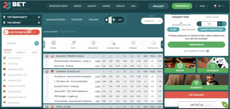Športové stávkovanie v 22 bet casino