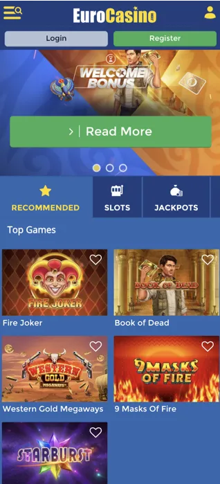 Mobilná verzia EuroCasino