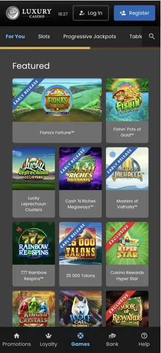 Mobilná verzia Luxury Casino