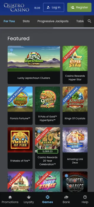 Mobilná verzia Quatro Casino