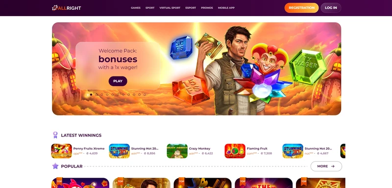 Prehľad oficiálnej webovej stránky AllRight Casino