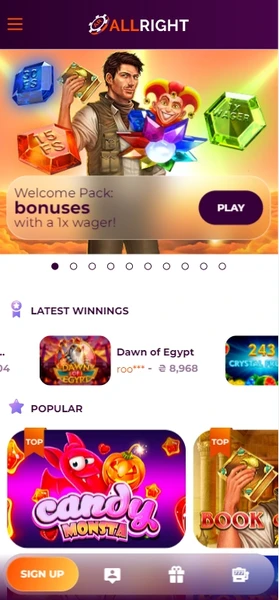 Mobilná verzia AllRight Casino
