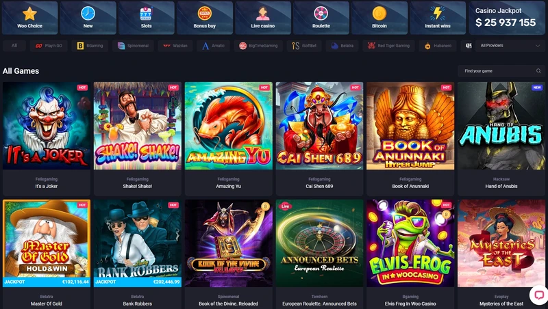 Igralni avtomati in druge igre v Woo Casino