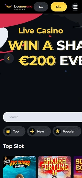 Mobilna različica spletnega mesta Boomerang Casino