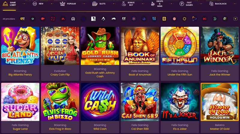 Igralni avtomati in druge igre v Bizzo Casino