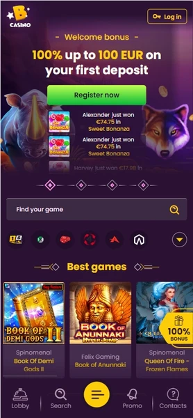 Mobilna različica spletnega mesta Bizzo Casino