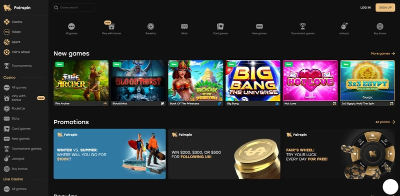 Oficiální webové stránky Fairspin Casino