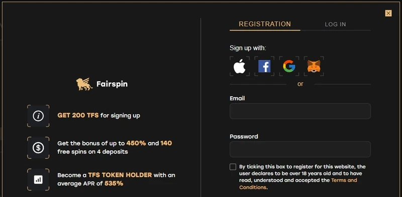 Fairspin Casino registrace a přihlášení