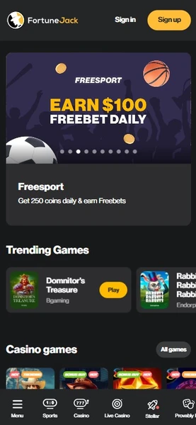 Mobilní verze Fortunejack casino