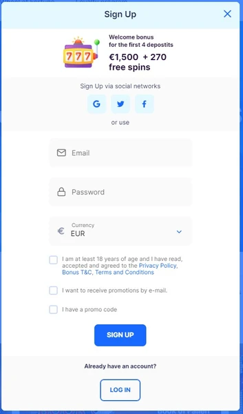 Registrácia na stránke kasína a platobné metódy