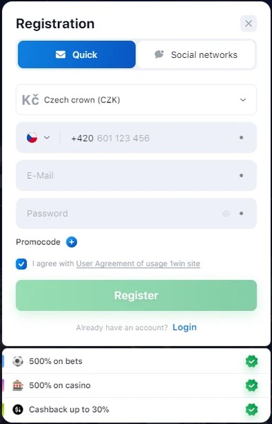 Registrace a přihlášení do 1win Casino